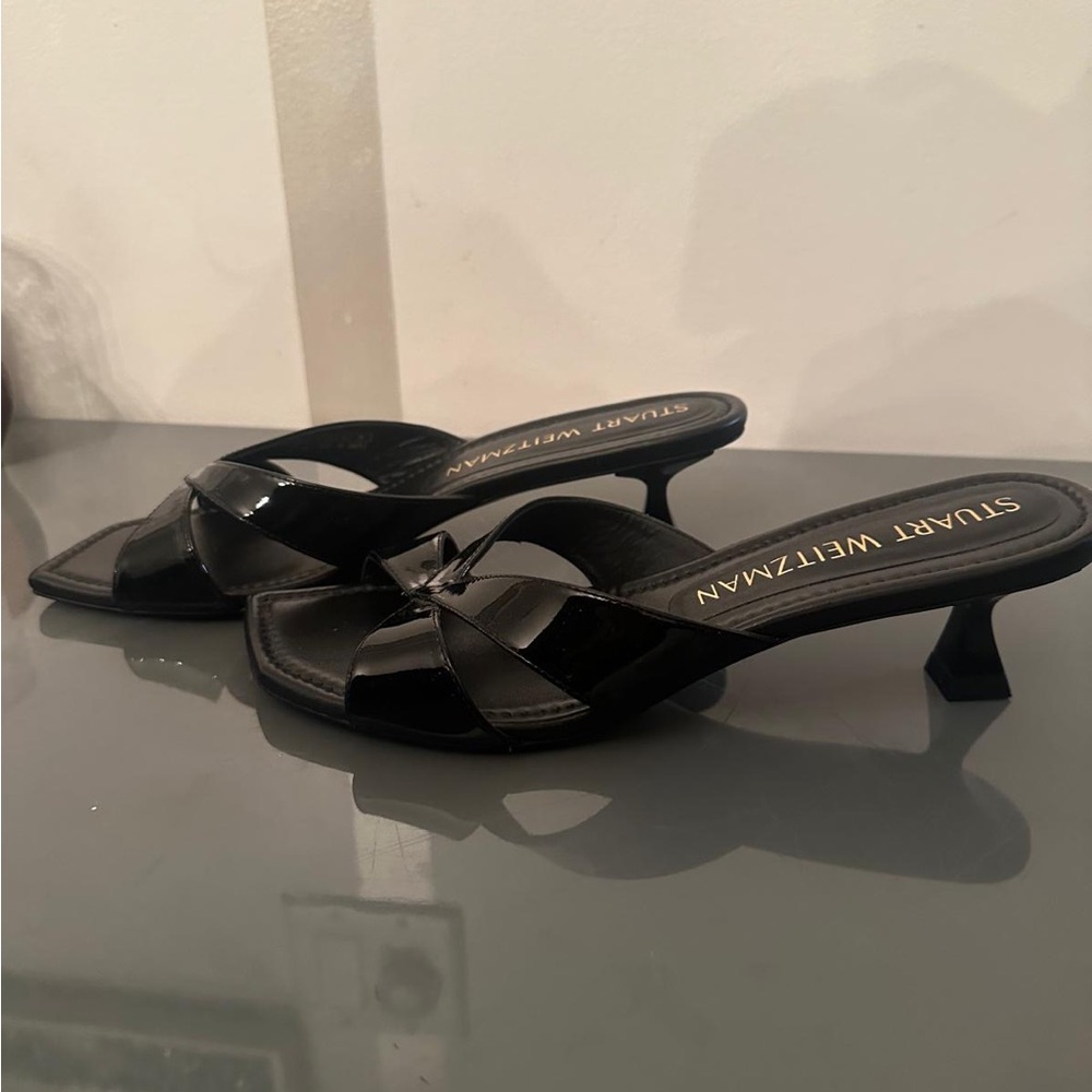 Black Stuart Weitzman Kitten Mules - image 4